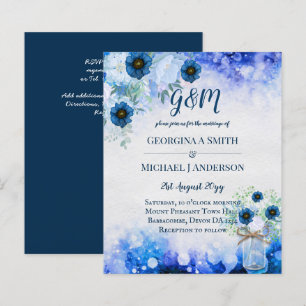 BUDGET Stusty Blue Floral Wedding Invite