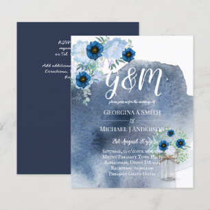 BUDGET Stusty Blue Floral Wedding Invite