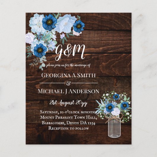 BUDGET Stusty Blue Floral Wedding Invite (Voorkant)