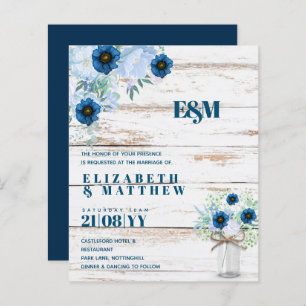 BUDGET Stusty Blue Floral Wedding Invites