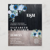 BUDGET Stusty Blue Floral Wedding Invites (Voorkant)