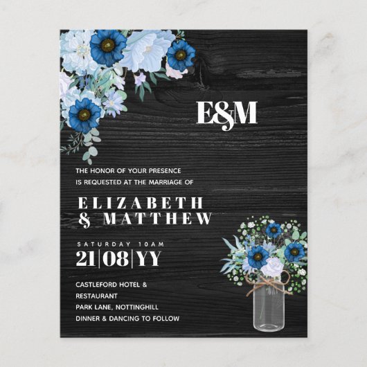 BUDGET Stusty Blue Floral Wedding Invites (Voorkant)