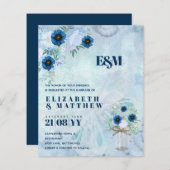 BUDGET Stusty Blue Floral Wedding Invites (Voorkant / Achterkant)