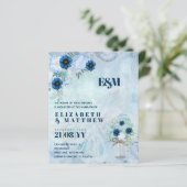 BUDGET Stusty Blue Floral Wedding Invites (Staand voorkant)