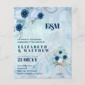 BUDGET Stusty Blue Floral Wedding Invites (Voorkant)