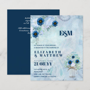 BUDGET Stusty Blue Floral Wedding Invites