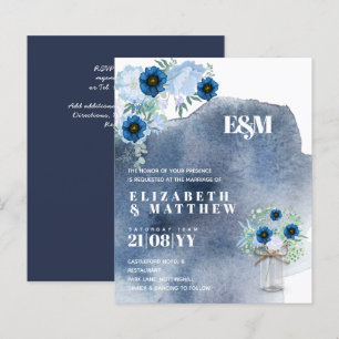 BUDGET Stusty Blue Floral Wedding Invites