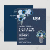 BUDGET Stusty Blue Floral Wedding Invites (Voorkant / Achterkant)