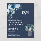 BUDGET Stusty Blue Floral Wedding Invites (Voorkant)