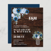 BUDGET Stusty Blue Floral Wedding Invites (Voorkant / Achterkant)