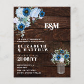 BUDGET Stusty Blue Floral Wedding Invites (Voorkant)