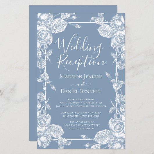 Budget Stusty Blue Floral Wedding Reception (Voorkant / Achterkant)