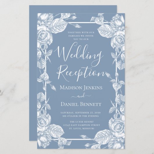 Budget Stusty Blue Floral Wedding Reception (Voorkant / Achterkant)