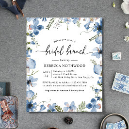 Budget Stusty Blue Florals Bridal Brunch Uitnodigi