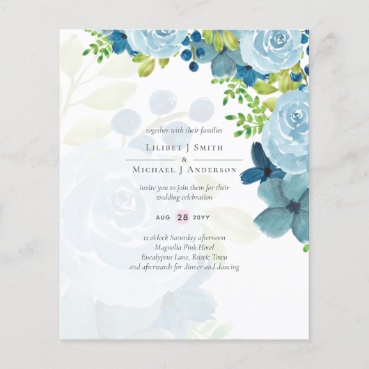 Budget Stusty Blue Flowers Sage Wedding (Voorkant)