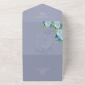 Budget Stusty Blue Flowers Sage Wedding All In One Uitnodiging (Buitenkant)