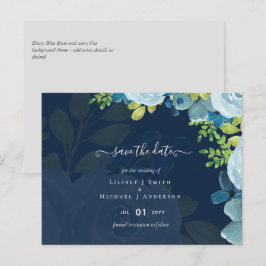 Budget Stusty Blue Flowers Sage Wedding Briefkaart