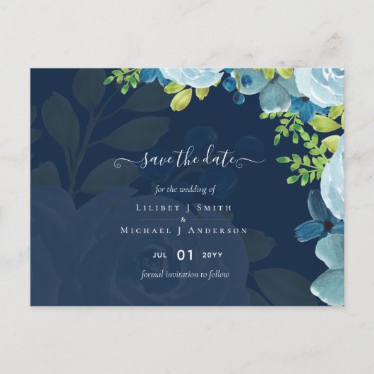 Budget Stusty Blue Flowers Sage Wedding Briefkaart (Voorkant)