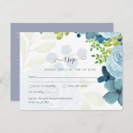 Budget Stusty Blue Flowers Sage Wedding Briefkaart
