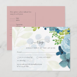 Budget Stusty Blue Flowers Sage Wedding Briefkaart