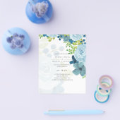 Budget Stusty Blue Flowers Sage Wedding Flyer (Enkel)