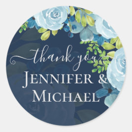 Budget Stusty Blue Flowers Sage Wedding Ronde Sticker