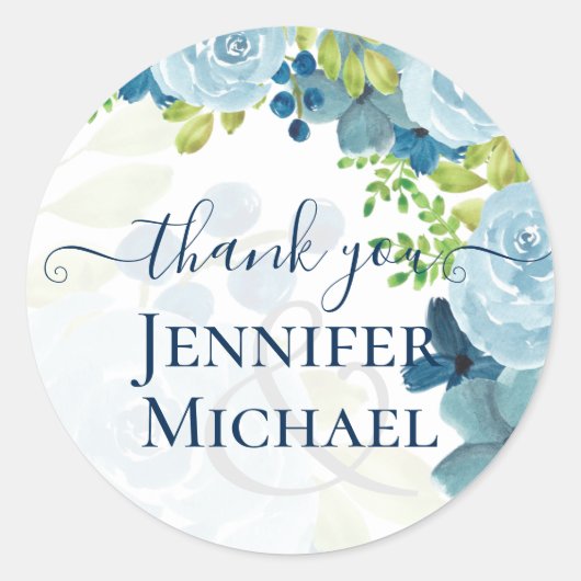 Budget Stusty Blue Flowers Sage Wedding Ronde Sticker (Voorkant)