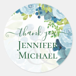 Budget Stusty Blue Flowers Sage Wedding Ronde Sticker