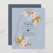 Budget Stusty Blue Herfst Floral Wedding Invitae (Voorkant / Achterkant)