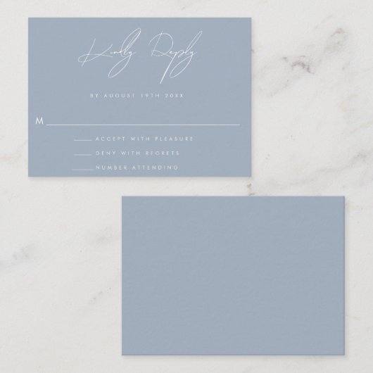 BUDGET Stusty Blue Minimalist Weddenschap RSVP-kaa Notitiekaartje (Voorkant / Achterkant)