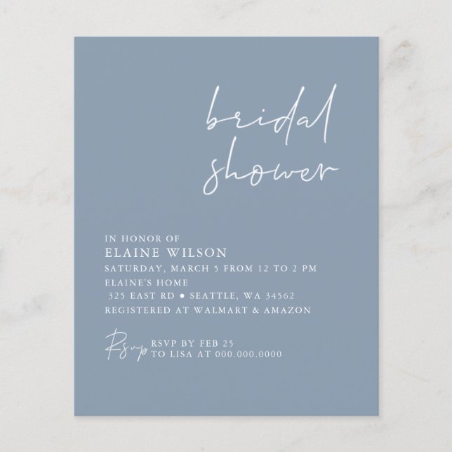 Budget Stusty Blue Modern Bridal Shower (Voorkant)