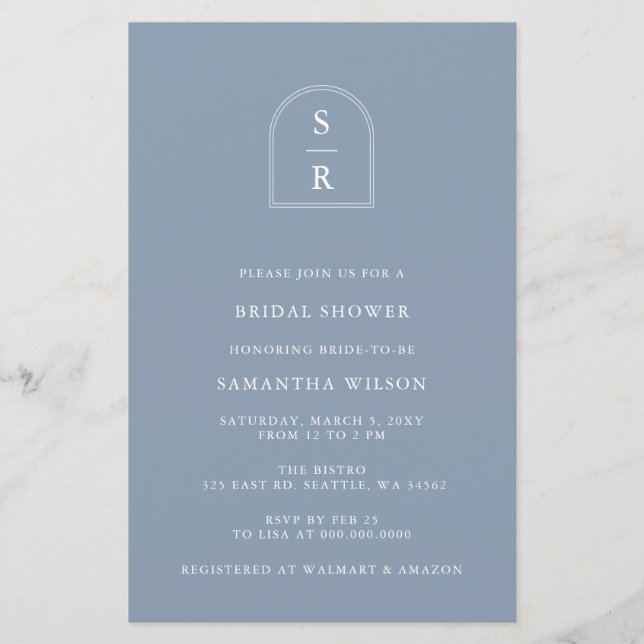 Budget Stusty Blue Modern Bridal Shower (Voorkant)
