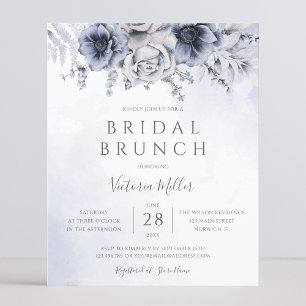 Budget Stusty Blue Navy Floral Bridal Brunch Invit