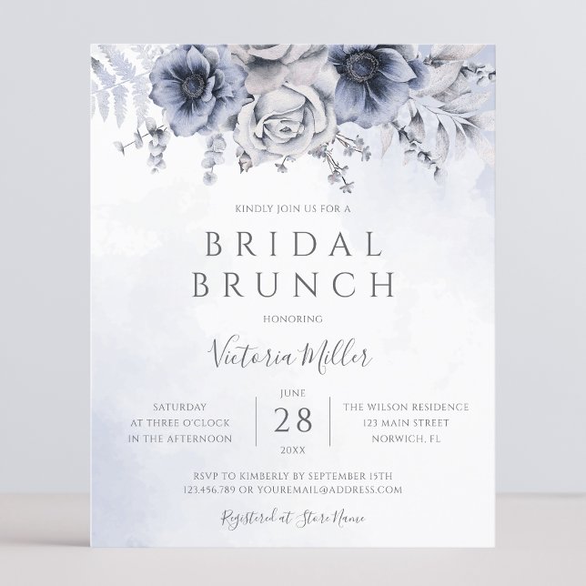Budget Stusty Blue Navy Floral Bridal Brunch Invit (Creator heeft geüpload)