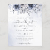 Budget Stusty Blue Navy Floral Wedding Invitation (Voorkant)