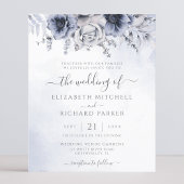 Budget Stusty Blue Navy Floral Wedding Invitation