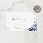 BUDGET Stusty Blue Navy Floral Wedding RSVP Notitiekaartje (Voorkant / Achterkant in situ)