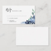 BUDGET Stusty Blue Navy Floral Wedding RSVP Notitiekaartje (Voorkant / Achterkant)
