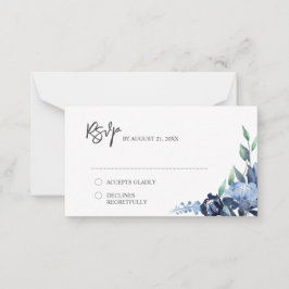 BUDGET Stusty Blue Navy Floral Wedding RSVP Notitiekaartje