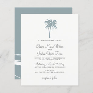 Budget Stusty Blue Palm Tree Wedding Invitations