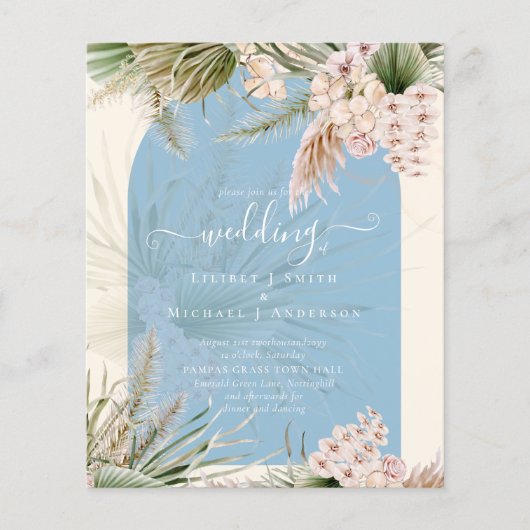 BUDGET Stusty Blue Peach Pampas Grass Wedding Flyer (Voorkant)