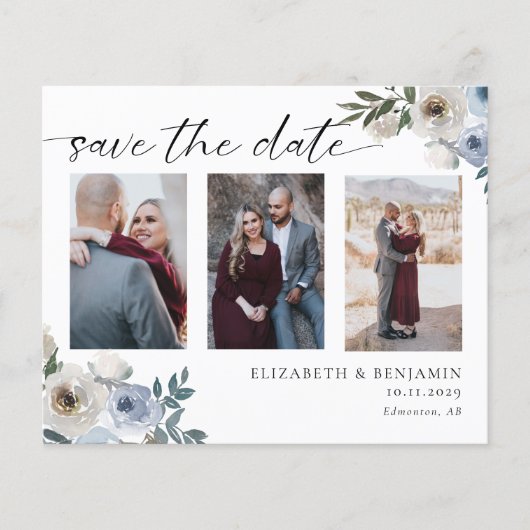 Budget Stusty Blue Photo Wedding Save the Date (Voorkant)
