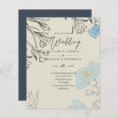 BUDGET Stusty Blue Poppy Magnolia Wedding Invite (Voorkant / Achterkant)