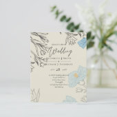 BUDGET Stusty Blue Poppy Magnolia Wedding Invite (Staand voorkant)