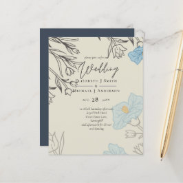 BUDGET Stusty Blue Poppy Magnolia Wedding Invite