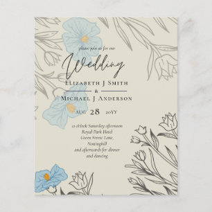 BUDGET Stusty Blue Poppy Magnolia Wedding Invite