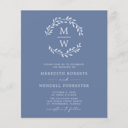 Budget Stusty Blue QR Code Monogram Weduwbrochure Flyer (Voorkant)