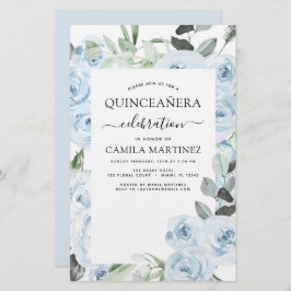 Budget Stusty Blue Quinceañera Floral Invitation