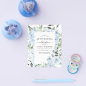 Budget Stusty Blue Quinceañera Floral Invitation Flyer (Enkel)