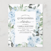 Budget Stusty Blue Quinceañera Floral Invitation Flyer (Voorkant)